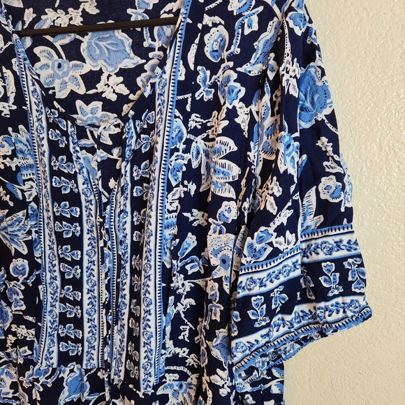 Lane Bryant Blue Floral Babydoll Boho Short Sleeve Blouse Top Size 26 - Picture 7 of 10